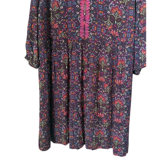 J. Jill East Village Dress L Purple Paisley Print Boho Peasant V-Neck 3/4 Sleeve - Picture 3 of 13